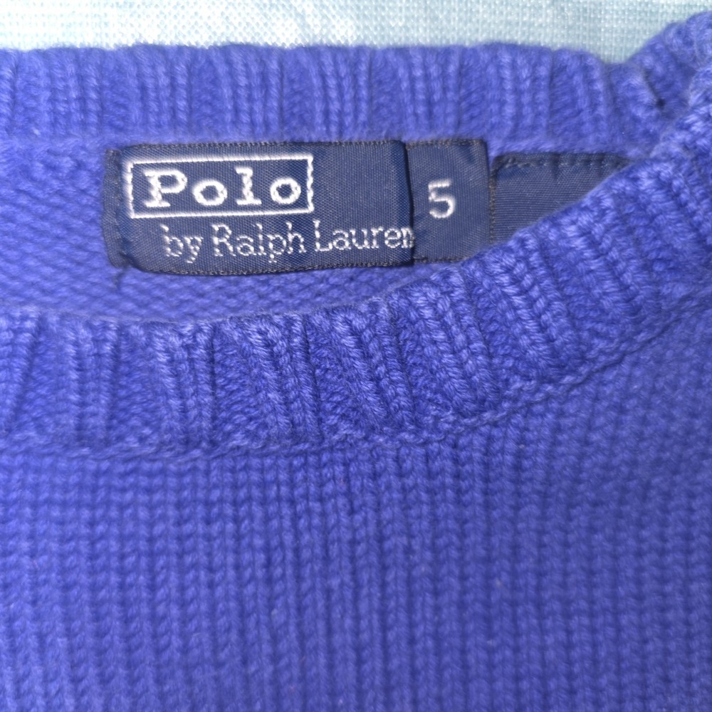 Vintage Polo Ralph Lauren Sweater Kid's Size 5 Blue with Black Pony Knit Heavy - Picture 4 of 8